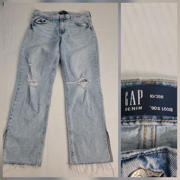 Gap Women’s 90s Loose Fit Blue High Rise Denim Distressed Jeans Acid Size 10/30R - Picture 1 of 8